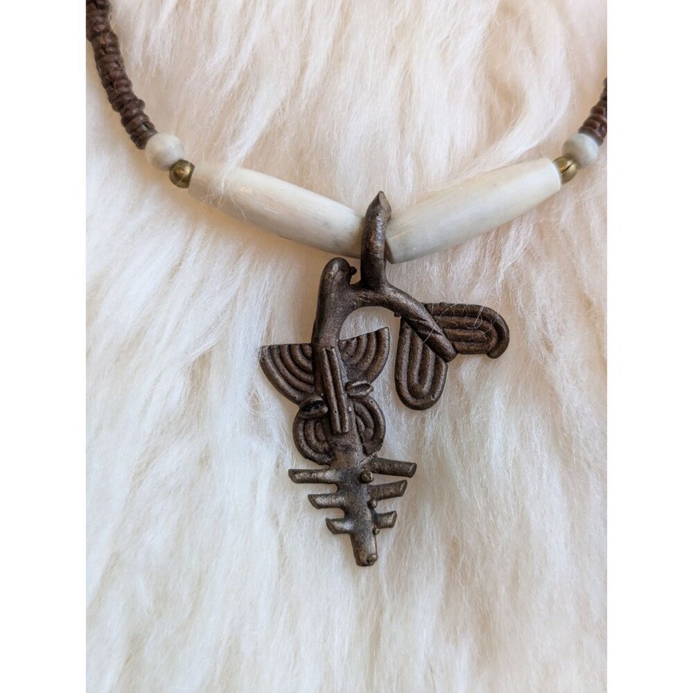 African Bronze Sawfish Ashanti Pendant Ghana Vintage Handmade Tribal 26"